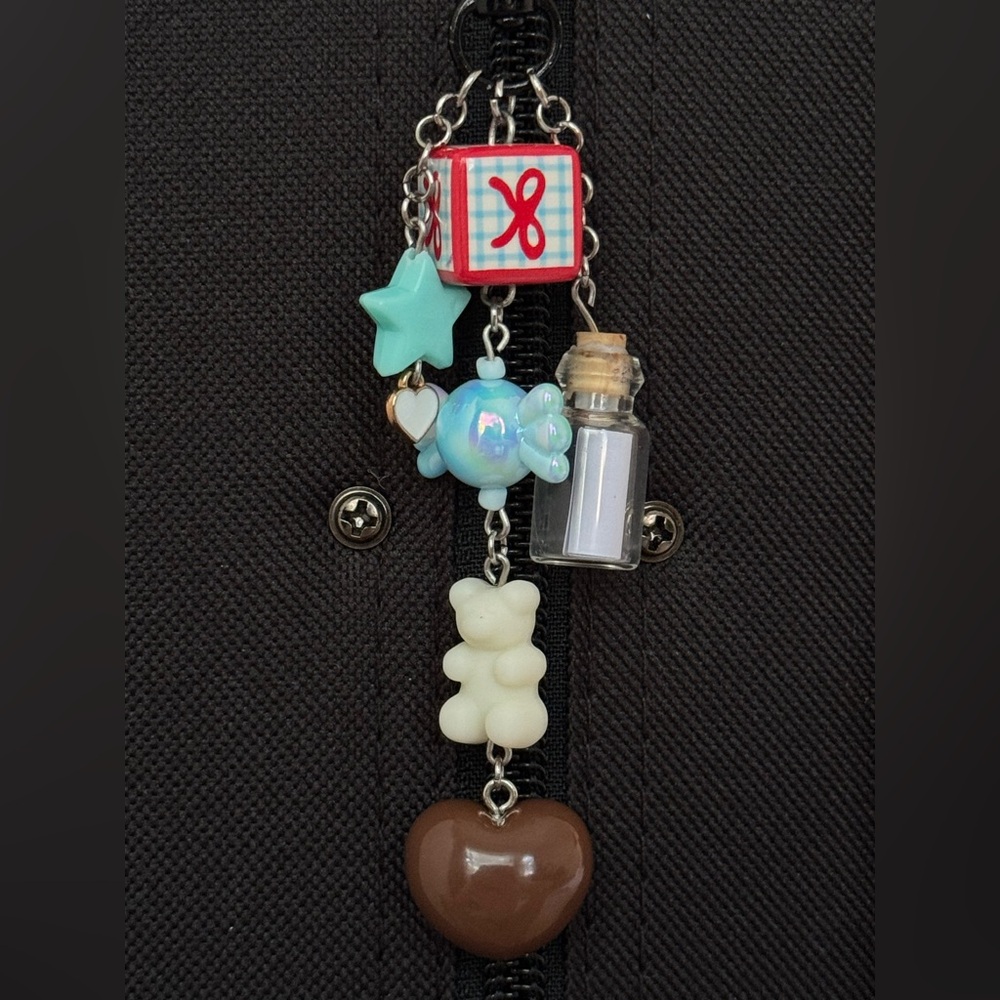 Cute Multi-Charm Keychain - Pastel Blue, Brown & White clusterkeychain